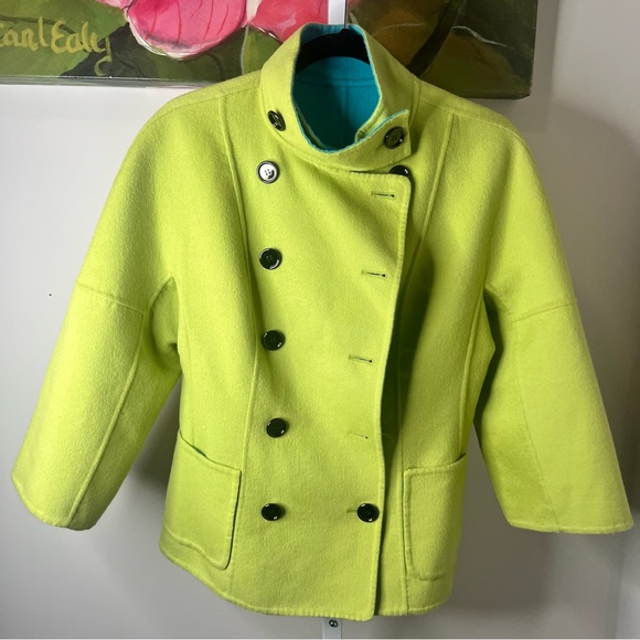 PerSe by Carlisle Wool Green & Blue Reversible Pea Coat Size 6 NWT - Picture 16 of 16